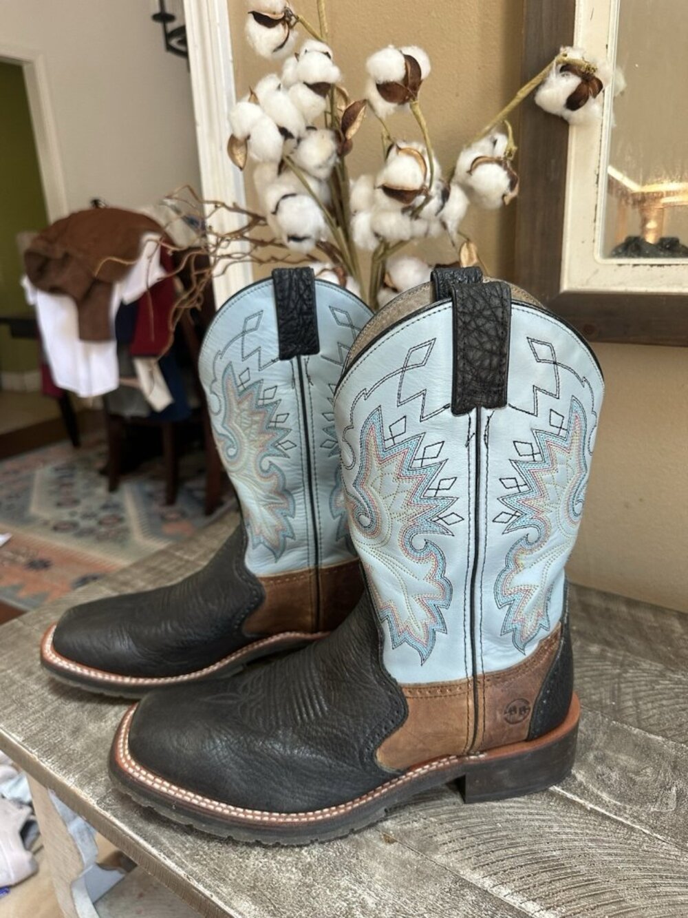 Double-H Porthole Blue Brown Black Men's Cowboy Boots - Size 8.5 D